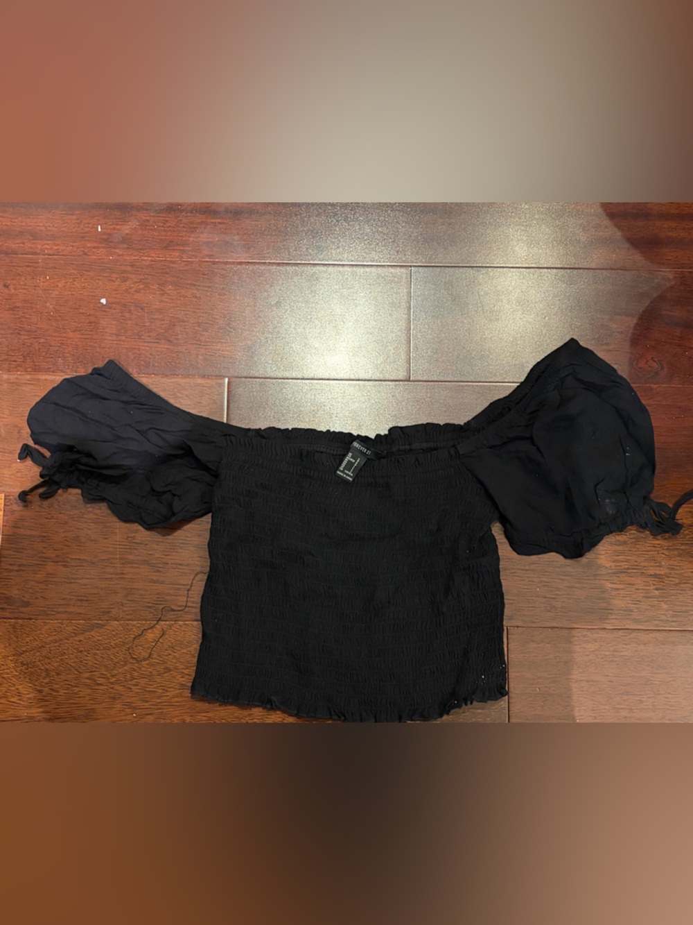 Forever 21 Black Off-Shoulder Puff Sleeve Crop Top